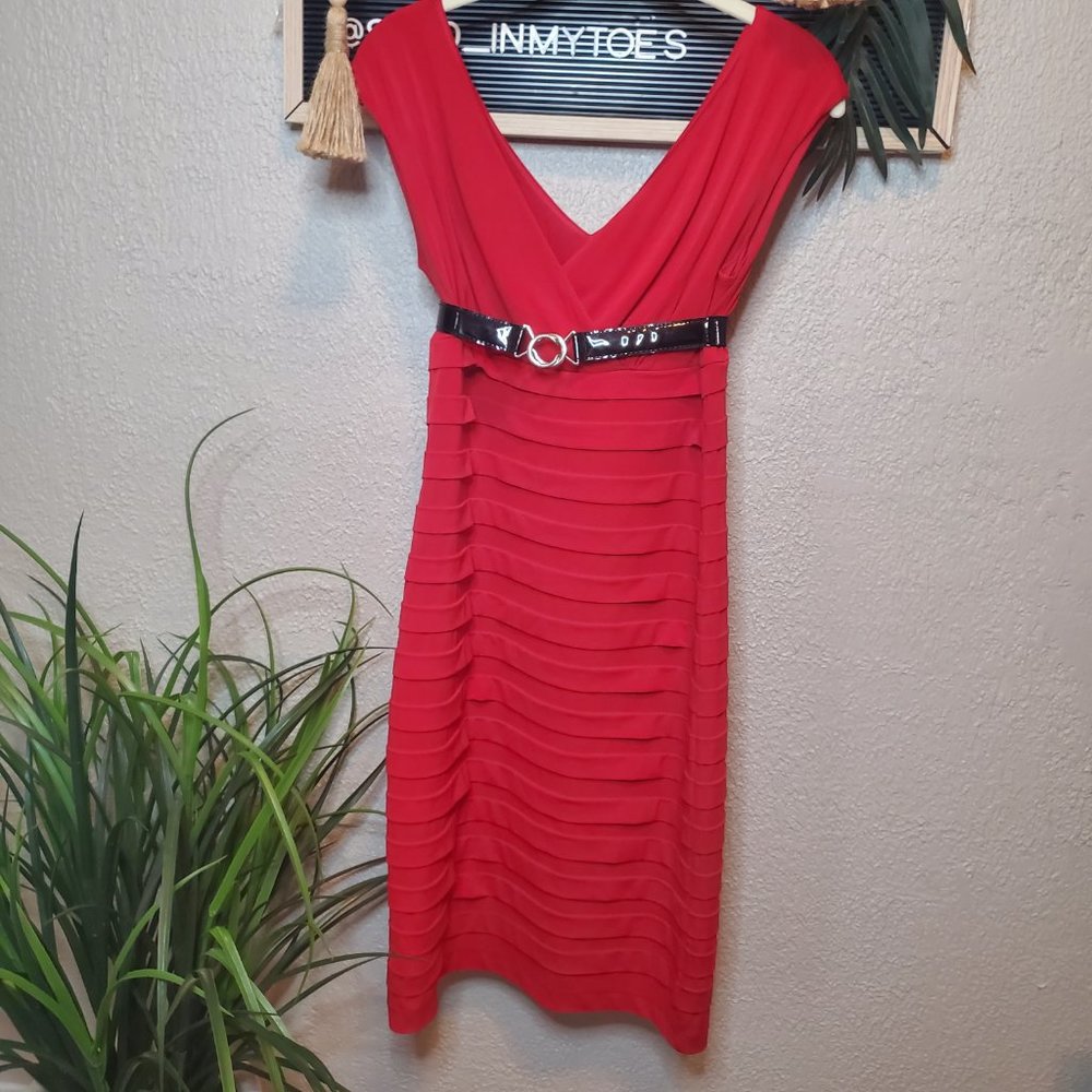 AA Studio Red Holiday Sheath Dress Ruched V Neck Bodycon pencil skirt…